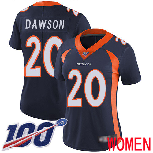 Women Denver Broncos 20 Duke Dawson Navy Blue Alternate Vapor Untouchable Limited Player 100th Season Football NFL Jersey